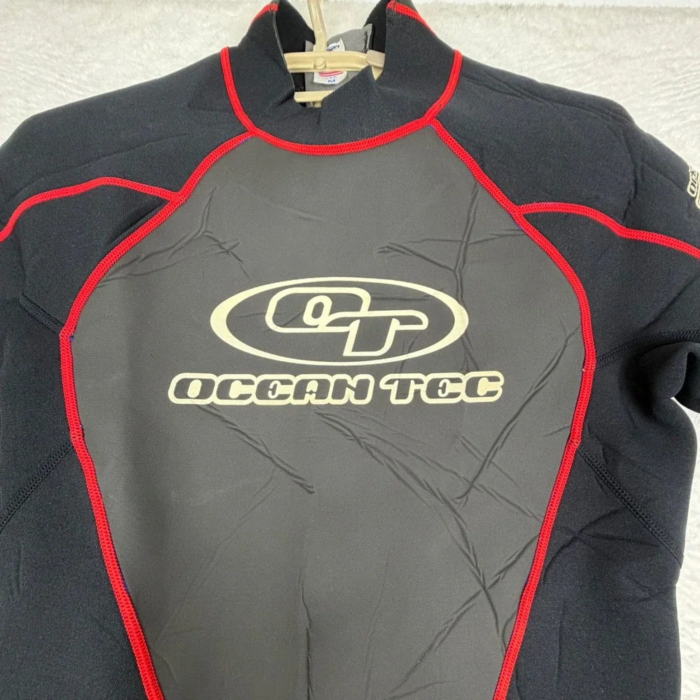 Ocean Tec Wetsuit Men M 3/3 Titanium Tec Short Sleeve Full Leg Black Red USA